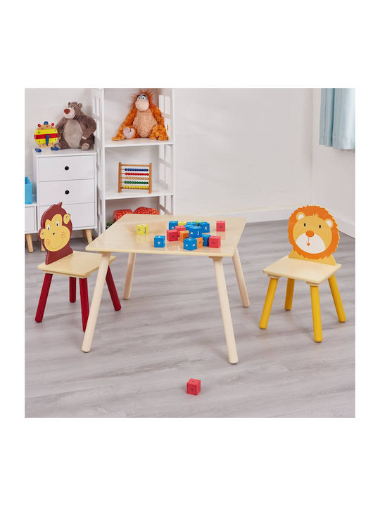 Children's Wooden Table 2 Chairs Set Learning Playing Drawing Feeding Animals