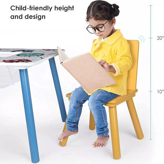 Children's Wooden Table 2 Chairs Set Learning Playing Drawing Feeding Ghosts