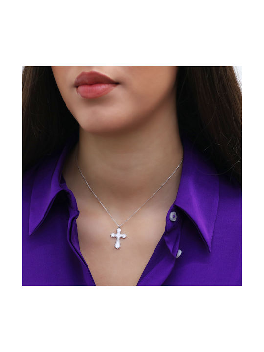 White Gold Cross 18K with Chain