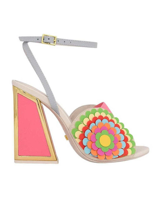 Kat Maconie Carmel White and Pink Kicker Heel Sandals