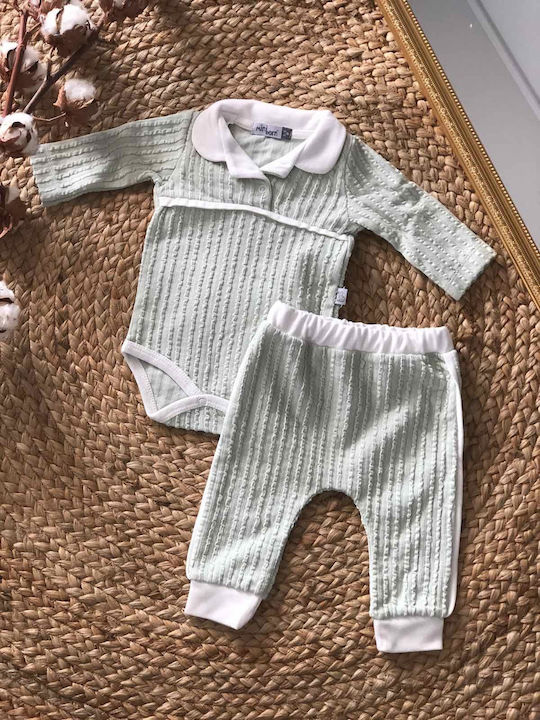 Miniborn Baby Bodysuit Set Long-Sleeved with Pants Mint 1pcs