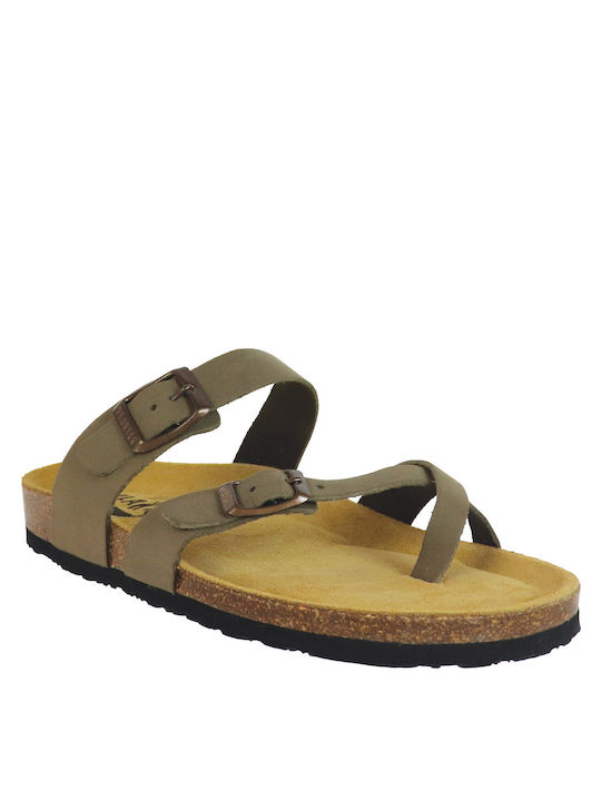 Plakton Women's Flat Sandals Anatomic in Khaki Color