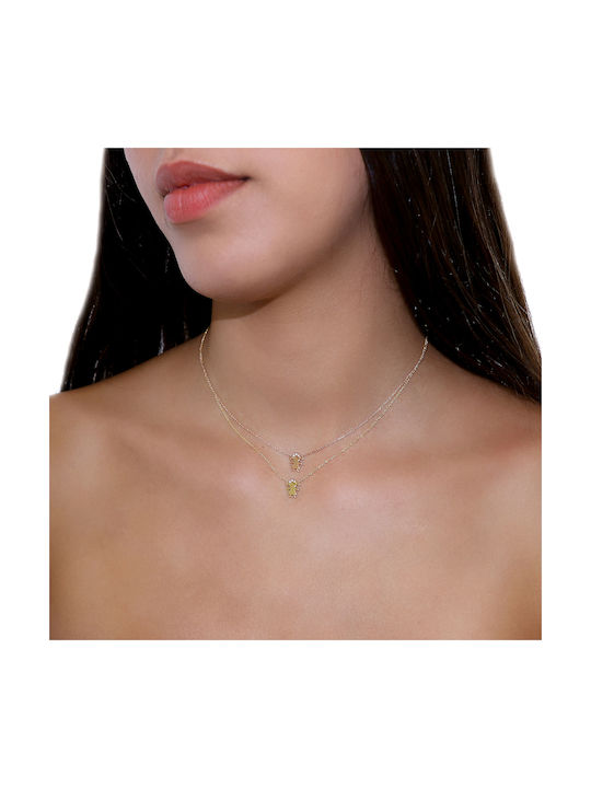 Girl's Necklace Gold K14 Diamonds P-68778 Yellow Gold K14