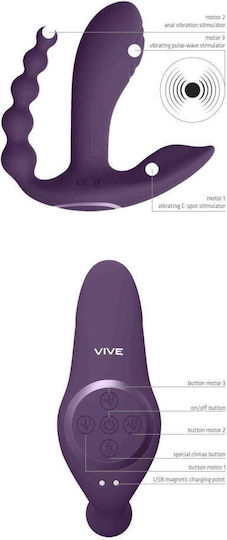 Vive Kata Puplse Wave & Vibrating Double Penetration Stimulator Διπλός Δονητής με Απομακρυσμένο Έλεγχο Purple