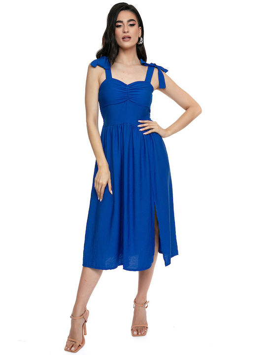 RichgirlBoudoir Sommer Midi Slip Dress Kleid Drapiert mit Schlitz Blue