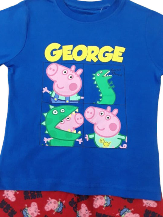 Peppa Pig Παιδική Πιτζάμα Καλοκαιρινή Βαμβακερή Blue Red George
