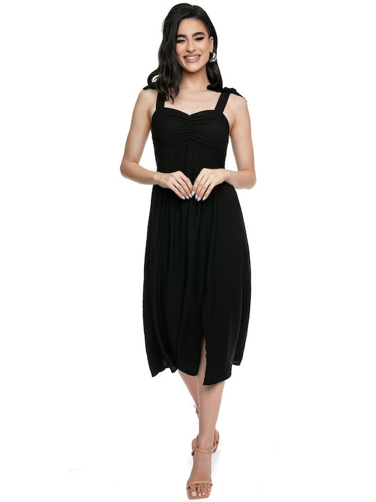 RichgirlBoudoir Καλοκαιρινό Midi Κομπινεζόν Φόρεμα με Σκίσιμο Μαύρο
