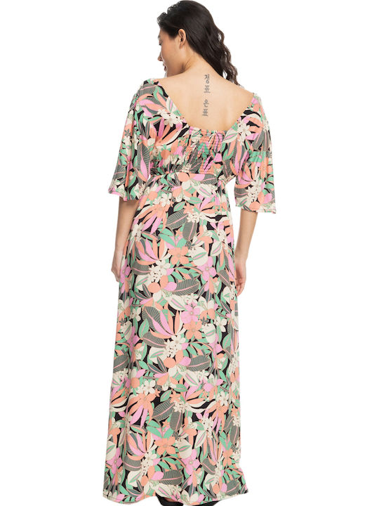 Peaceful Swell Again Summer Maxi Dress with Ruffles Anthracite Pearly Tiles