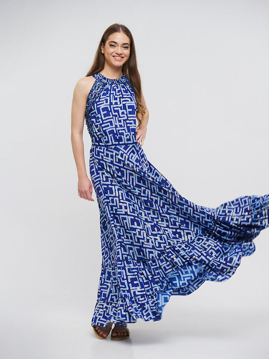 Ble Resort Collection Καλοκαιρινό Maxi Φόρεμα με Βολάν Μπλε