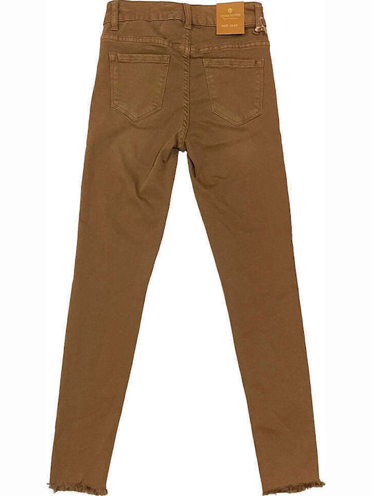 Γυναικείο Jean Παντελόνι με Σκισίματα σε Skinny Εφαρμογή Καφέ