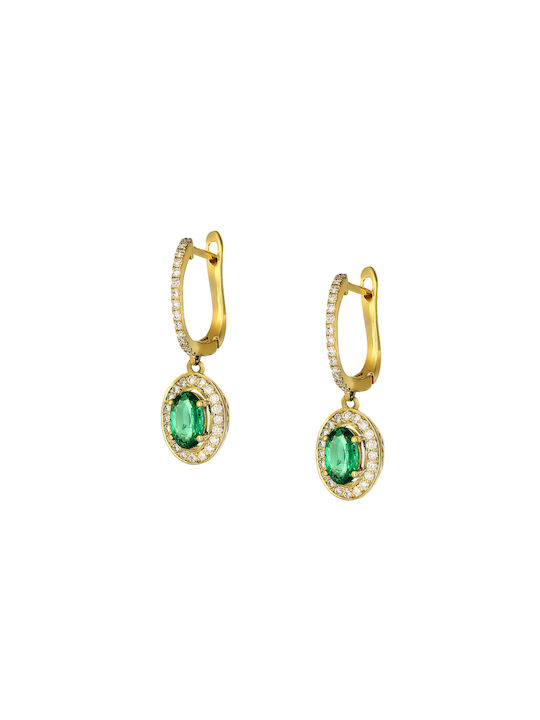 Rosette Earrings with Emerald & Diamonds in 18K Yellow Gold P-68284