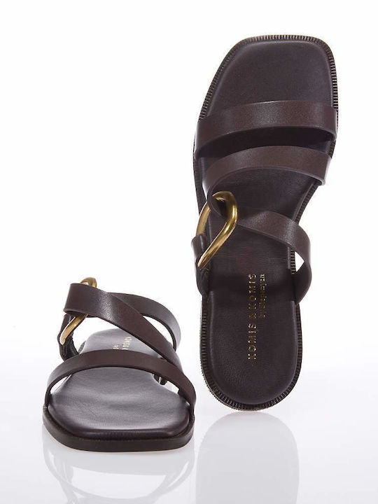 Komis & Komis Leather Women's Flat Sandals in Brown Color