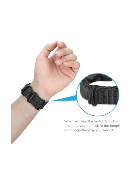 Samsung Galaxy Watch Active 2 18mm Gear S3 Nylon Ζώνη Ρολογιού Τριών Δακτυλίων Μαύρο