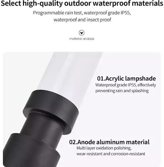 Solarleuchte Boden Column 6W mit Warmes Weiß Licht 3000K IP64 60cmx7.5cmx12.5cmcm