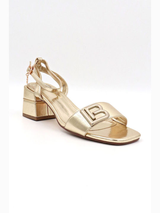 Laura Biagiotti Synthetic Leather Women's Sandals Gold with Medium Heel