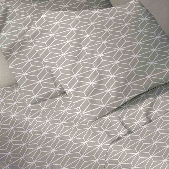Sunshine Menta Εμπριμέ Σετ Σεντόνια Διπλά 200x250εκ. Grey (4τμχ)