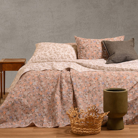 Melinen Sheet Set with 2 Pillowcases King Size with Elastic 180x200+32cm. Mini Amy Beige 3pcs