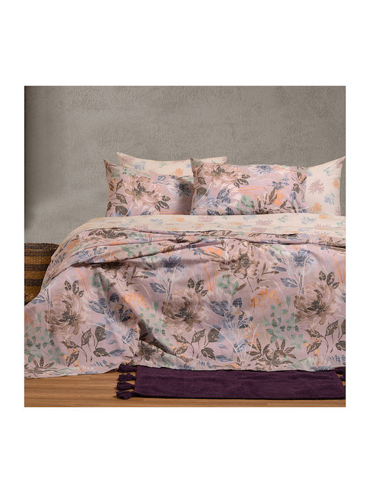 Melinen Sheet Set with 1 Pillowcase Semi Double with Elastic 120x200+32cm. Mini Elrod Lilac 2pcs