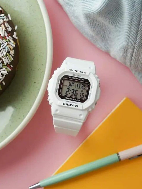 Casio Дамски Часовник 38мм Хронограф Кварцов с Бяла Каучукова Каишка