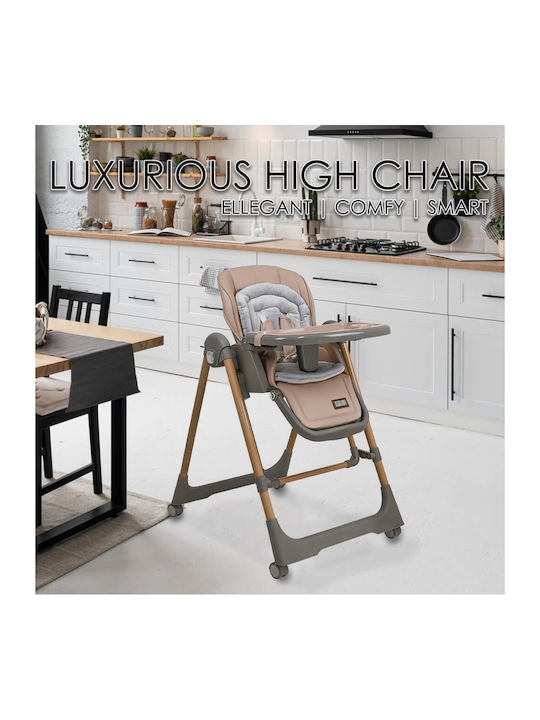 Bebe Stars Nuovo Foldable Highchair with Metal Frame & Leatherette Seat Mocha