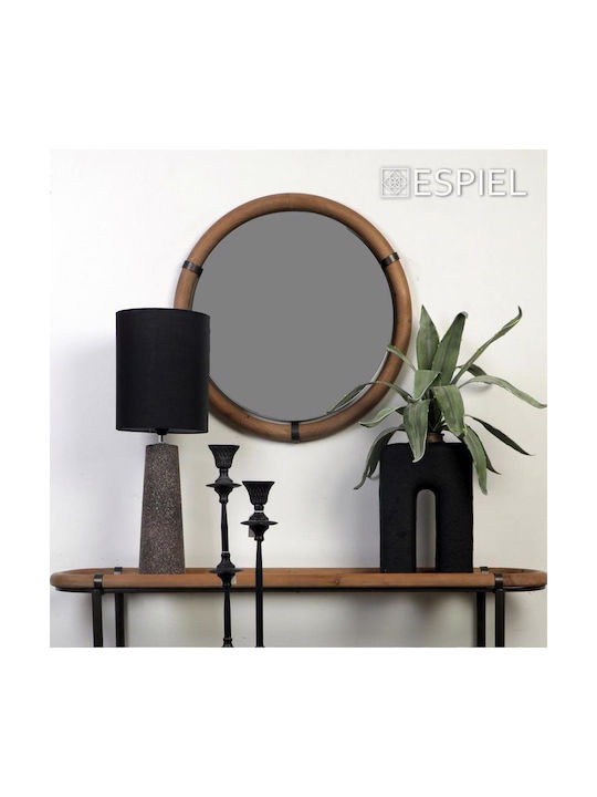 Espiel Wall Mirror with Beige Wooden Frame Diameter 65cm 1pcs