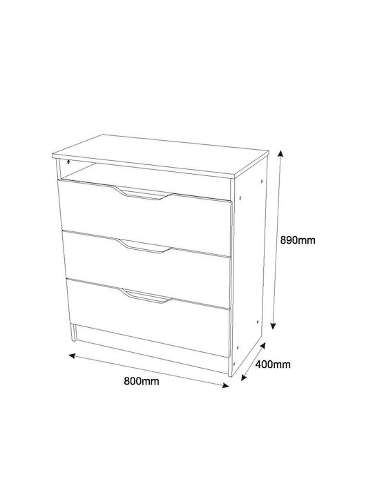 Kids Chest of Drawers Gray with 3 Drawers 81x40x98cm