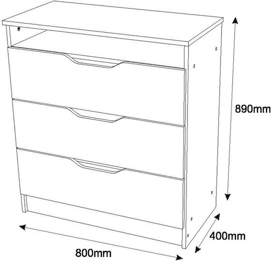 Comodă pentru copii Gri cu 3 sertare 81x40x98buc