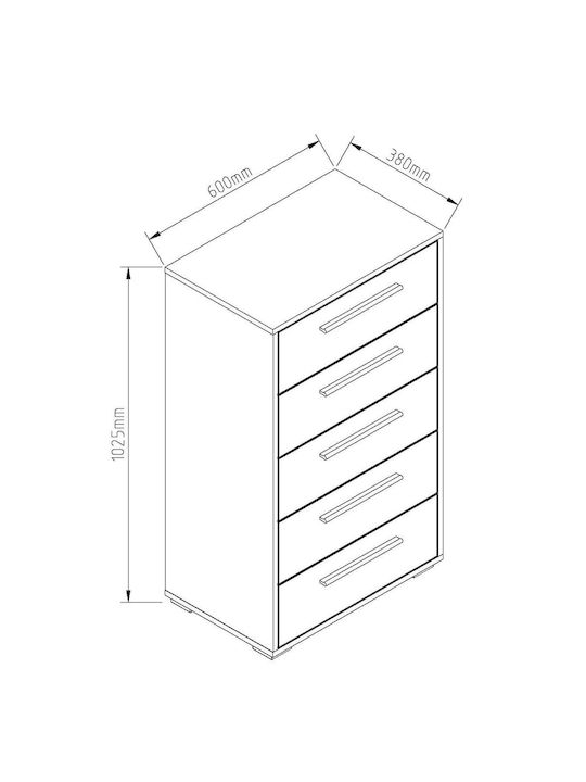 Kids Chest of Drawers White / Multicolour with 5 Drawers 60x28.3x102.5cm