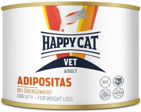 Happy Cat Vet Adipositas Wet Cat Food in Cans with Meat Chicken Pork and Pumpkin Diet 200g
