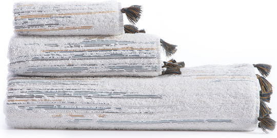 Nef-Nef Homeware Πετσέτα Χεριών Premium Halway 30x50εκ. Ecru/Green Βάρους 550gr/m²