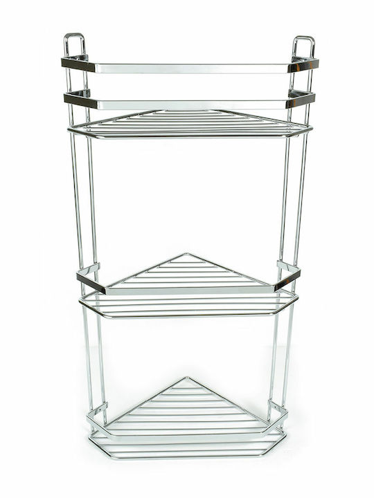 Estia Elegant Corner Wall Mounted Bathroom Shelf Metallic with 3 Shelves 54x28x18cm Silver