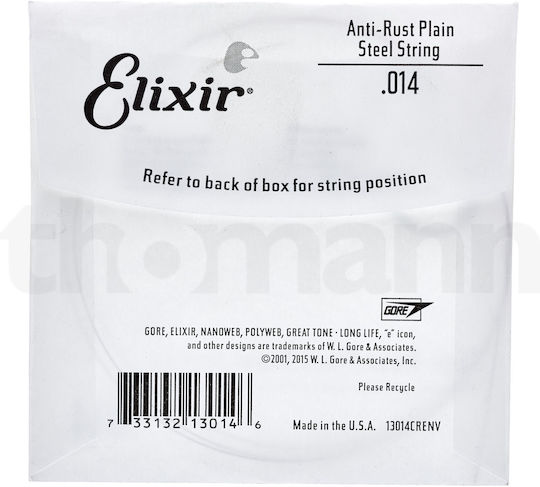 Elixir Single Steel String for Electric Guitar Anti-Rust Plain 14"