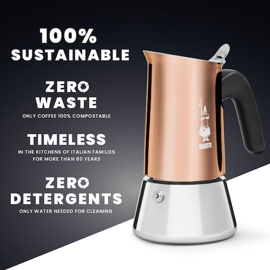 Bialetti Venus New Stovetop Espresso Pot 6 Cups Inox Copper