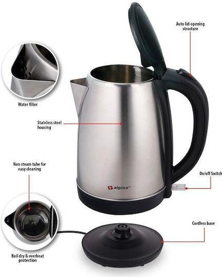 Alpina Appliances Βραστήρας 1.7lt 2200W Ασημί