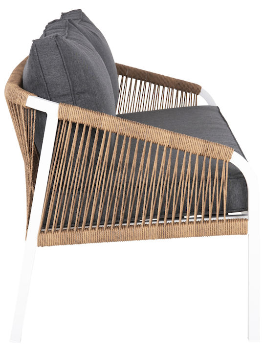 Shai Canapea cu două locuri Exterior Metalic Alb cu Perne 158x75x72cm