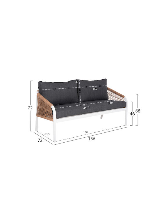 Shai Canapea cu două locuri Exterior Metalic Alb cu Perne 158x75x72cm