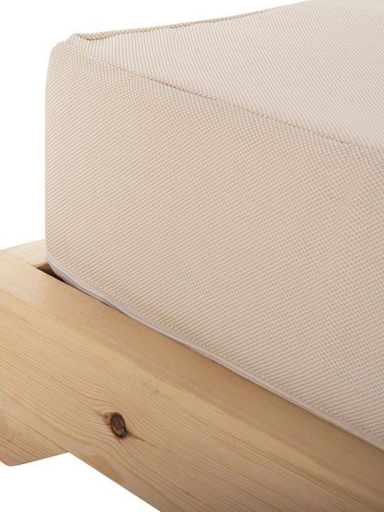 Liegestuhl Hölzernes Ikaria mit Kissen Beige 208x80x32cm.