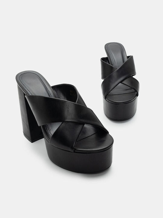 Luigi Platform Synthetic Leather Women's Sandals Black with Medium Heel