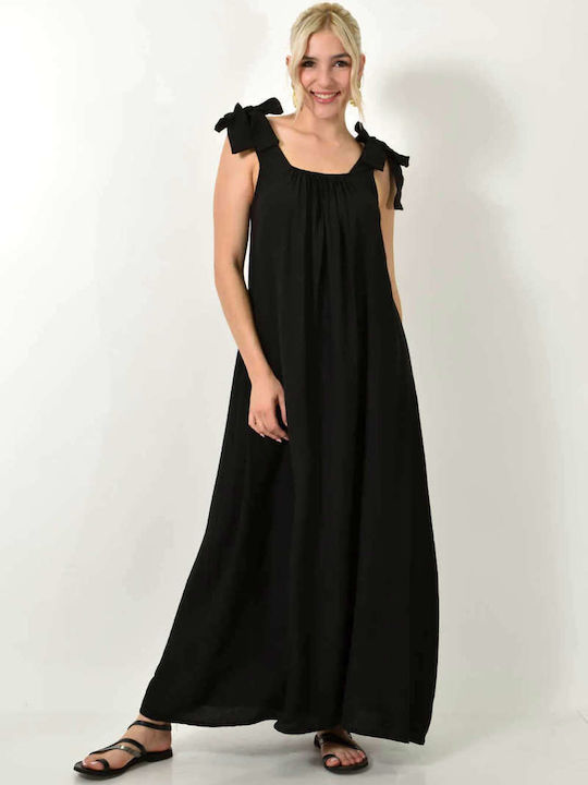 Potre Summer Maxi Dress with Ruffle Black