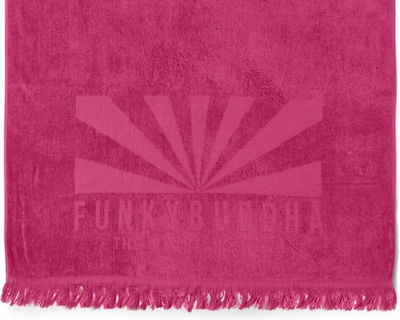 Funky Buddha Logo Beach Towel Cotton Magenta with Fringes 170x90cm.