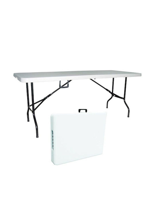 Blow Outdoor Dinner Foldable Table with Plastic Surface and Metal Frame White 180x74x74cm