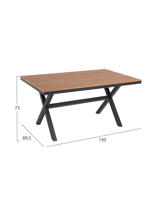Masa pentru spații exterioare Polywood cu schelet din aluminiu Tawnee Cărbune de lemn 150x89.5x73buc