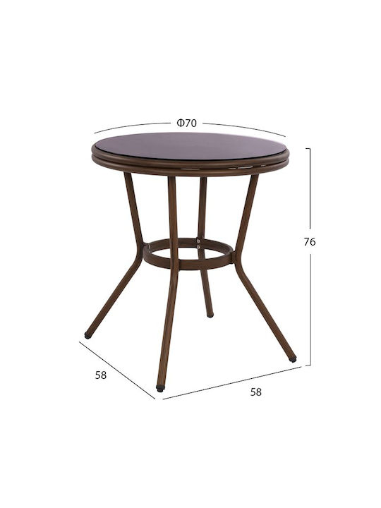 Bamboo Look with Glass Surface and Aluminum Frame CAFE 70x70x76cm