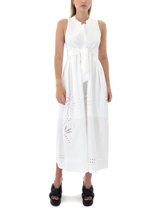 Moutaki Maxi Σεμιζιέ Φόρεμα Λευκο