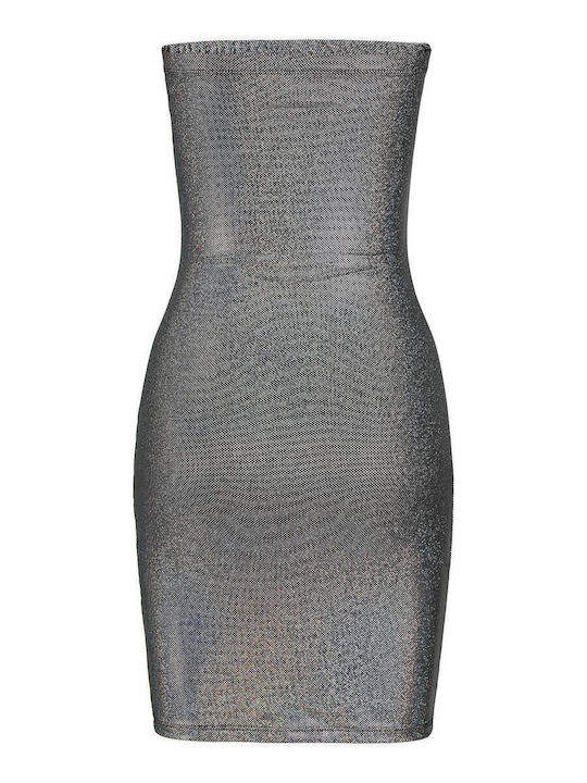 Καλοκαιρινό Mini Βραδινό Φόρεμα Strapless Black Silver/reflective