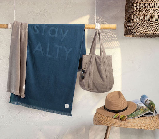 Nef-Nef Homeware Stay Salty Beach Towel Cotton Petrol Blue with Fringes 170x90cm.