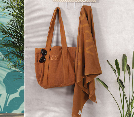Nef-Nef Homeware Stay Salty Cotton Brown with Fringes 170x90cm