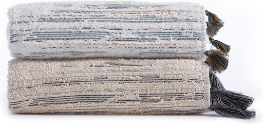 Nef-Nef Homeware Πετσέτα Χεριών Premium Halfway 30x50εκ. Beige/Black Βάρους 550gr/m²