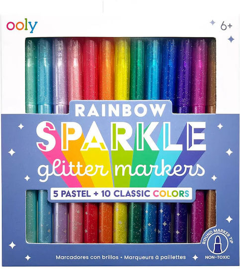 Rainbow Sparkle Glitter Markers Set 15 Colors