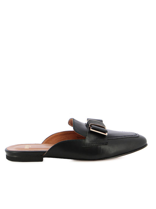 Boss Shoes Flat Leather Mules Black